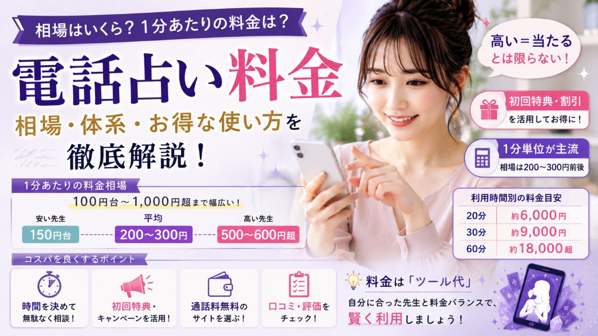 電話占いの料金相場!1分あたりの費用・平均料金・安く利用する方法