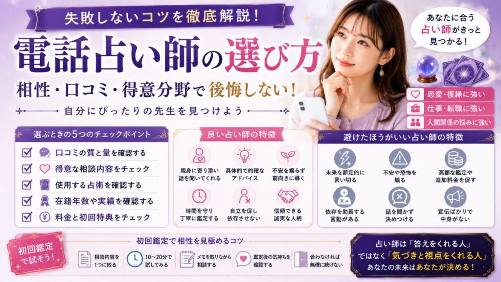 電話占い師の選び方！口コミ・相性・得意分野から失敗しない方法を解説