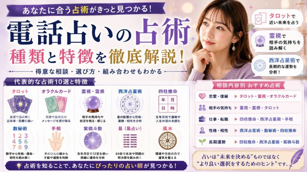 電話占いの占術とは？種類・特徴・相談内容別おすすめ早見表